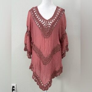 Elegant Crochet Trim Blouse in Dusty Rose Size L